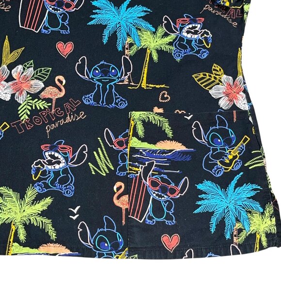 Disney Stitch Tropical Paradise Top Women's Plus Sz 2XL Cotton V-Neck Scrubs - Picture 6 of 9